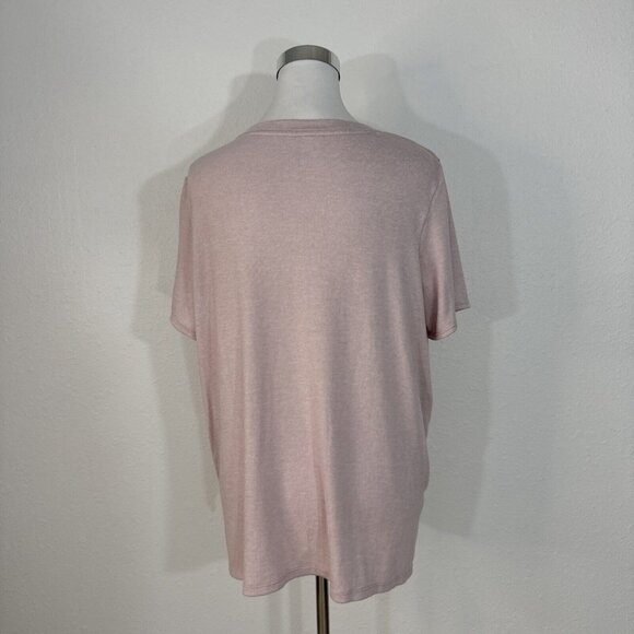 Calvin Klein Top Womens XL Pink V Neck Ruched Front Short Sleeve Knit Stretch NW - Picture 6 of 14